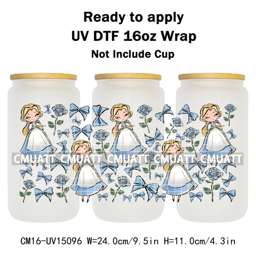 UV DTF Transfer Cup Wraps Princess 16 once Bulk Designs For Mugs Bottle Glass Tumbler Custom DIY Craft