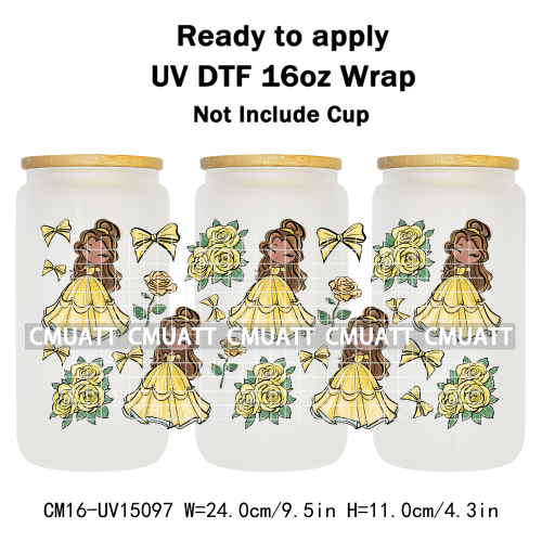 UV DTF Transfer Cup Wraps Princess 16 once Bulk Designs For Mugs Bottle Glass Tumbler Custom DIY Craft