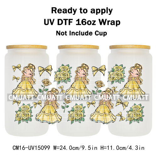 UV DTF Transfer Cup Wraps Princess 16 once Bulk Designs For Mugs Bottle Glass Tumbler Custom DIY Craft