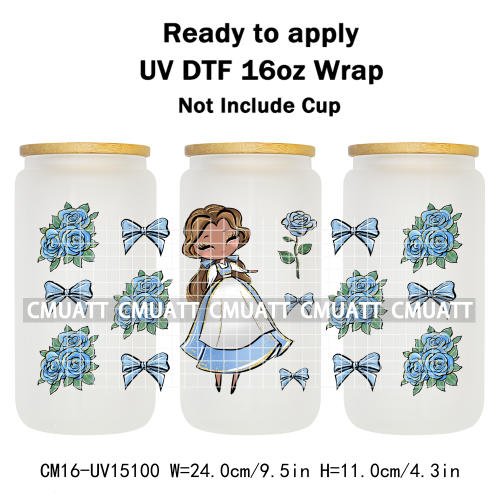 UV DTF Transfer Cup Wraps Princess 16 once Bulk Designs For Mugs Bottle Glass Tumbler Custom DIY Craft