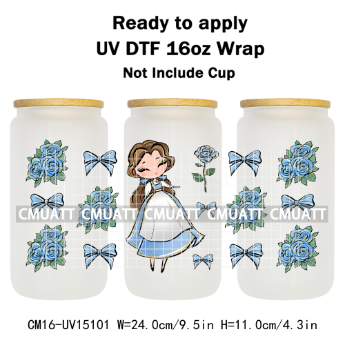 UV DTF Transfer Cup Wraps Princess 16 once Bulk Designs For Mugs Bottle Glass Tumbler Custom DIY Craft