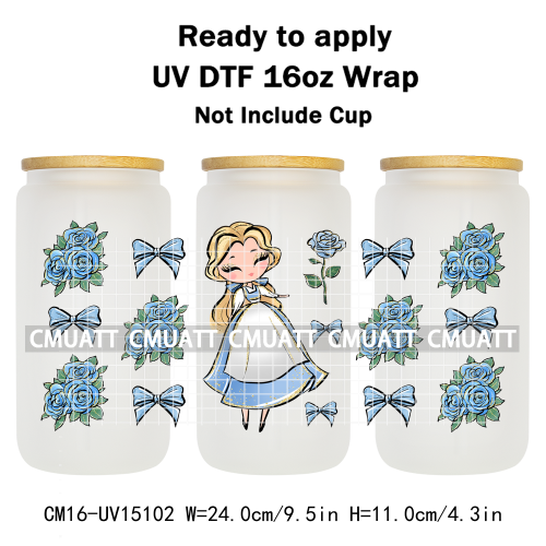 UV DTF Transfer Cup Wraps Princess 16 once Bulk Designs For Mugs Bottle Glass Tumbler Custom DIY Craft