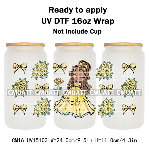UV DTF Transfer Cup Wraps Princess 16 once Bulk Designs For Mugs Bottle Glass Tumbler Custom DIY Craft
