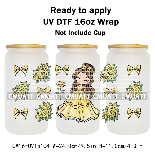 UV DTF Transfer Cup Wraps Princess 16 once Bulk Designs For Mugs Bottle Glass Tumbler Custom DIY Craft