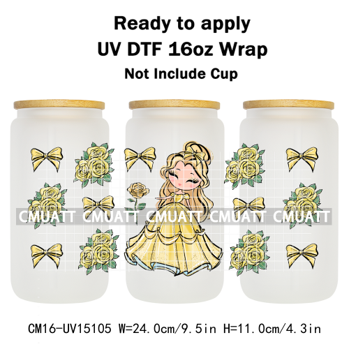 UV DTF Transfer Cup Wraps Princess 16 once Bulk Designs For Mugs Bottle Glass Tumbler Custom DIY Craft