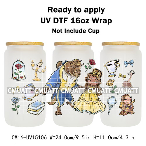 UV DTF Transfer Cup Wraps Princess 16 once Bulk Designs For Mugs Bottle Glass Tumbler Custom DIY Craft