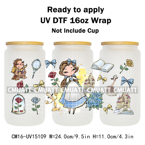 UV DTF Transfer Cup Wraps Princess 16 once Bulk Designs For Mugs Bottle Glass Tumbler Custom DIY Craft