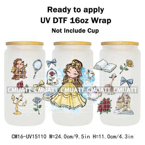 UV DTF Transfer Cup Wraps Princess 16 once Bulk Designs For Mugs Bottle Glass Tumbler Custom DIY Craft