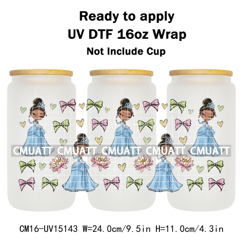 UV DTF Cup Wraps 16OZ Bulk Waterproof Wholesale Custom Cartoon Cute Princess Mug Glass Water Bottles Sticker