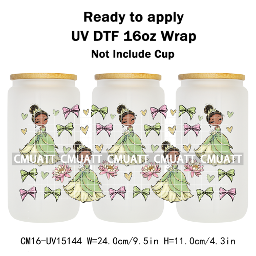 UV DTF Cup Wraps 16OZ Bulk Waterproof Wholesale Custom Cartoon Cute Princess Mug Glass Water Bottles Sticker