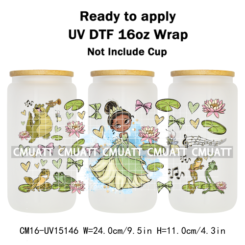 UV DTF Cup Wraps 16OZ Bulk Waterproof Wholesale Custom Cartoon Cute Princess Mug Glass Water Bottles Sticker