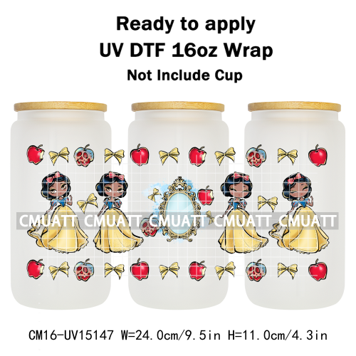 UV DTF Cup Wraps 16OZ Bulk Waterproof Wholesale Custom Cartoon Cute Princess Mug Glass Water Bottles Sticker