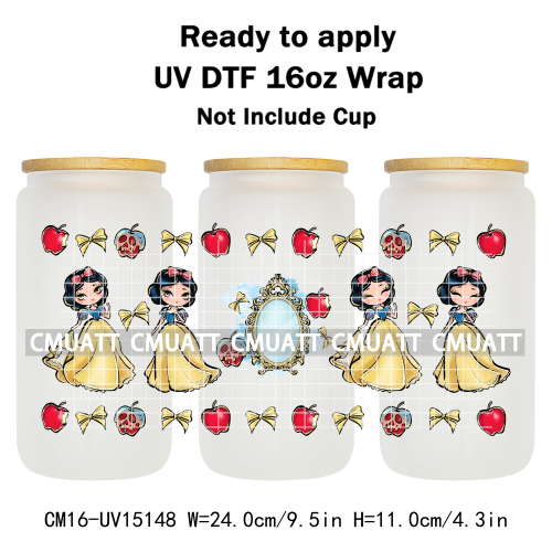 UV DTF Cup Wraps 16OZ Bulk Waterproof Wholesale Custom Cartoon Cute Princess Mug Glass Water Bottles Sticker
