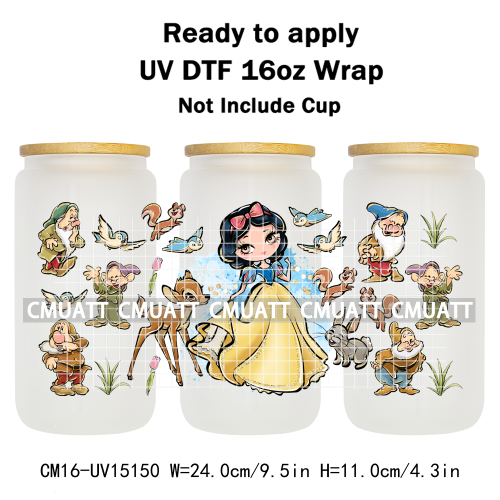 UV DTF Cup Wraps 16OZ Bulk Waterproof Wholesale Custom Cartoon Cute Princess Mug Glass Water Bottles Sticker