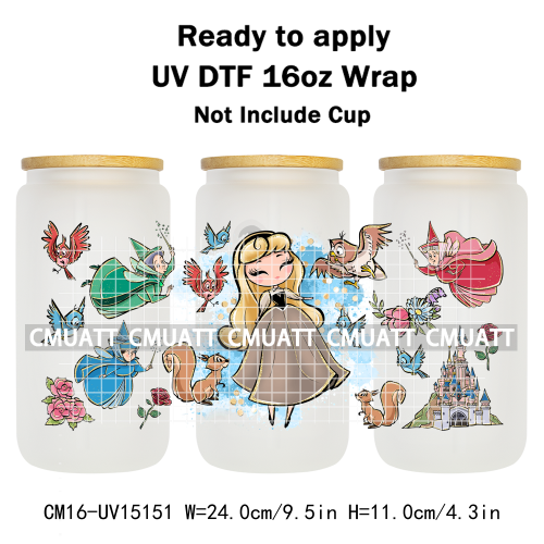 UV DTF Cup Wraps 16OZ Bulk Waterproof Wholesale Custom Cartoon Cute Princess Mug Glass Water Bottles Sticker