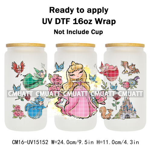 UV DTF Cup Wraps 16OZ Bulk Waterproof Wholesale Custom Cartoon Cute Princess Mug Glass Water Bottles Sticker