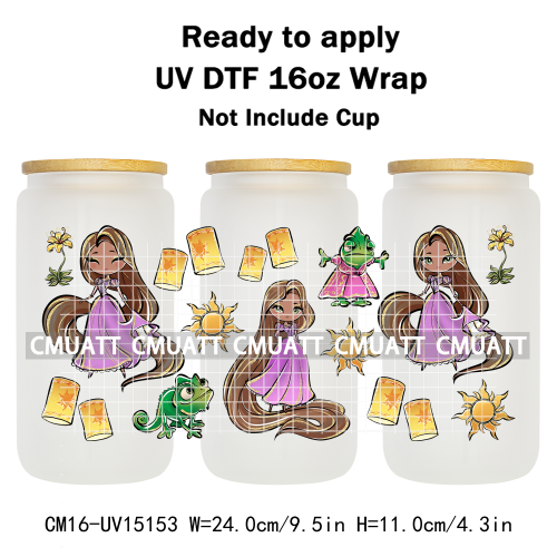 UV DTF Cup Wraps 16OZ Bulk Waterproof Wholesale Custom Cartoon Cute Princess Mug Glass Water Bottles Sticker