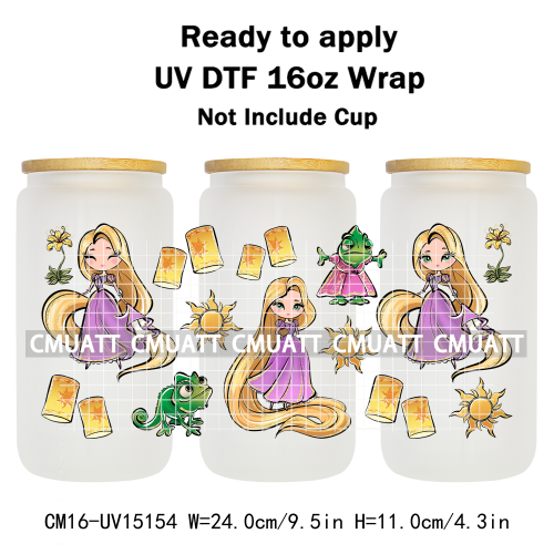 UV DTF Cup Wraps 16OZ Bulk Waterproof Wholesale Custom Cartoon Cute Princess Mug Glass Water Bottles Sticker