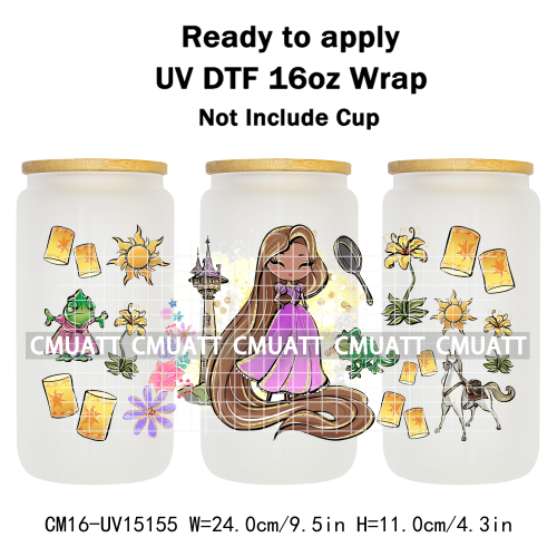 UV DTF Cup Wraps 16OZ Bulk Waterproof Wholesale Custom Cartoon Cute Princess Mug Glass Water Bottles Sticker