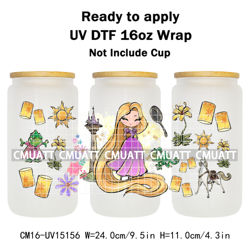 UV DTF Cup Wraps 16OZ Bulk Waterproof Wholesale Custom Cartoon Cute Princess Mug Glass Water Bottles Sticker
