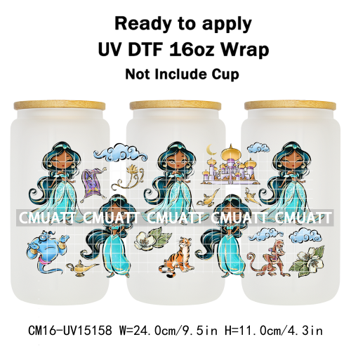 UV DTF Cup Wraps 16OZ Bulk Waterproof Wholesale Custom Cartoon Cute Princess Mug Glass Water Bottles Sticker