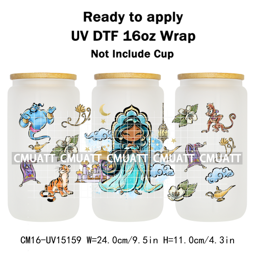 UV DTF Cup Wraps 16OZ Bulk Waterproof Wholesale Custom Cartoon Cute Princess Mug Glass Water Bottles Sticker