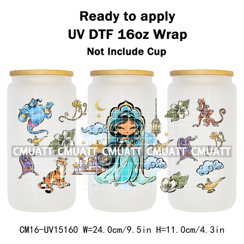 UV DTF Cup Wraps 16OZ Bulk Waterproof Wholesale Custom Cartoon Cute Princess Mug Glass Water Bottles Sticker