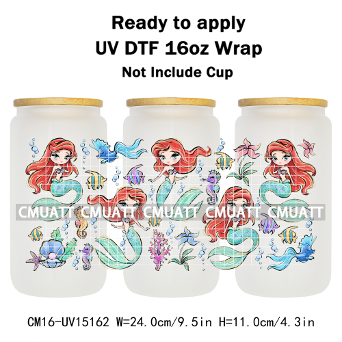 UV DTF Cup Wraps 16OZ Bulk Waterproof Wholesale Custom Cartoon Cute Princess Mug Glass Water Bottles Sticker