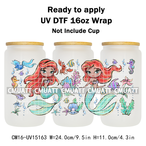 UV DTF Cup Wraps 16OZ Bulk Waterproof Wholesale Custom Cartoon Cute Princess Mug Glass Water Bottles Sticker