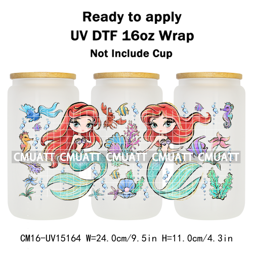 UV DTF Cup Wraps 16OZ Bulk Waterproof Wholesale Custom Cartoon Cute Princess Mug Glass Water Bottles Sticker