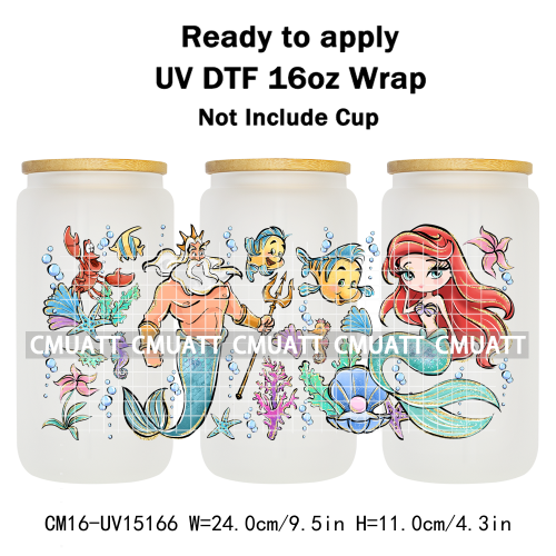 UV DTF Cup Wraps 16OZ Bulk Waterproof Wholesale Custom Cartoon Cute Princess Mug Glass Water Bottles Sticker