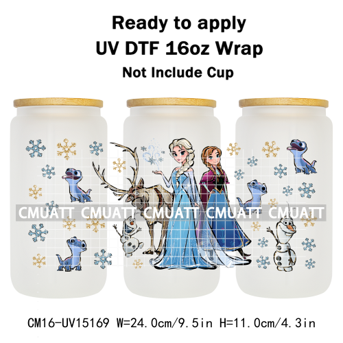 UV DTF Cup Wraps 16OZ Bulk Waterproof Wholesale Custom Cartoon Cute Princess Mug Glass Water Bottles Sticker
