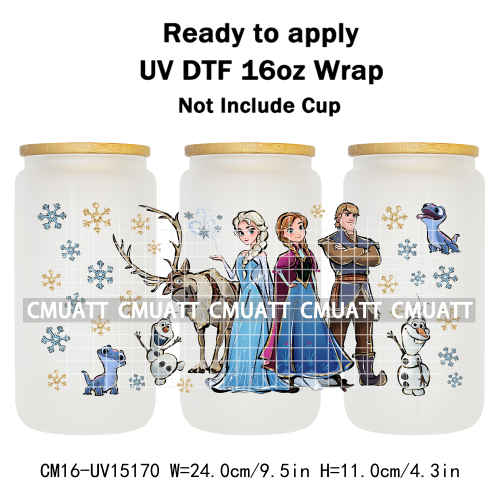 UV DTF Cup Wraps 16OZ Bulk Waterproof Wholesale Custom Cartoon Cute Princess Mug Glass Water Bottles Sticker
