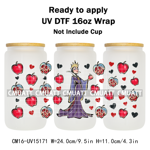 UV DTF Cup Wraps Wholesale Custom Bulk Waterproof Cartoon Witch Designs For Mugs Bottle 16oz Glass Printing