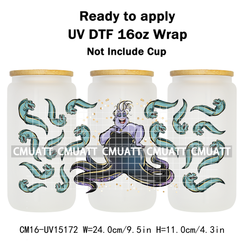 UV DTF Cup Wraps Wholesale Custom Bulk Waterproof Cartoon Witch Designs For Mugs Bottle 16oz Glass Printing