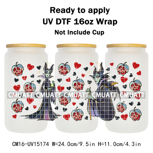 UV DTF Cup Wraps Wholesale Custom Bulk Waterproof Cartoon Witch Designs For Mugs Bottle 16oz Glass Printing