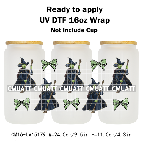 UV DTF Cup Wraps Wholesale Custom Bulk Waterproof Cartoon Witch Designs For Mugs Bottle 16oz Glass Printing