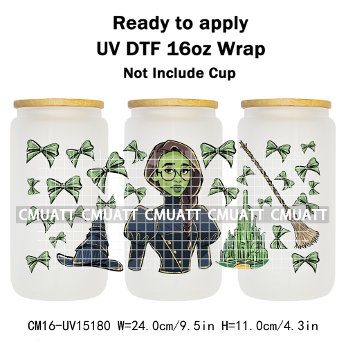UV DTF Cup Wraps Wholesale Custom Bulk Waterproof Cartoon Witch Designs For Mugs Bottle 16oz Glass Printing