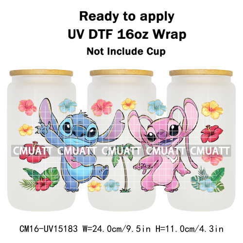 UV DTF Cup Wraps Wholesale Custom Bulk Waterproof Cartoon Cat Pink Designs For Mugs Bottle 16oz Glass DIY