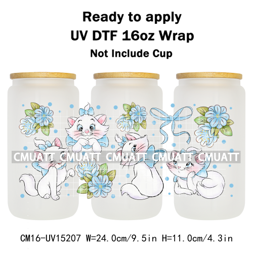 UV DTF Cup Wraps Wholesale Custom Bulk Waterproof Cartoon Cat Pink Designs For Mugs Bottle 16oz Glass DIY