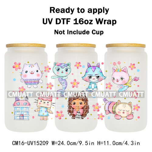 UV DTF Cup Wraps Wholesale Custom Bulk Waterproof Cartoon Cat Pink Designs For Mugs Bottle 16oz Glass DIY