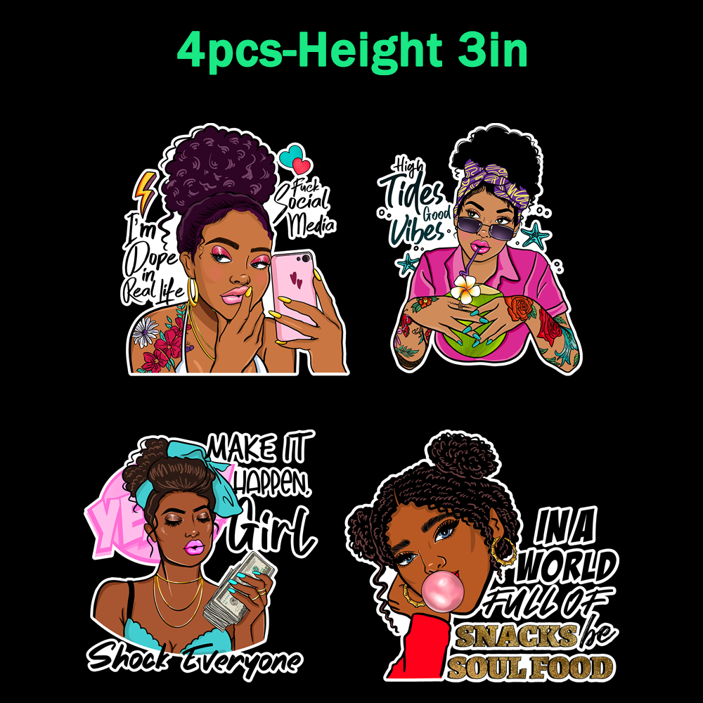 Fashion Afro Girl Woman Lady UV DTF Sticker Decals