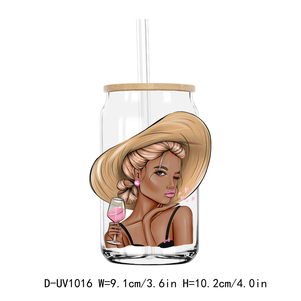 Drinking Lady Coffee Girl UV DTF Sticker Decals