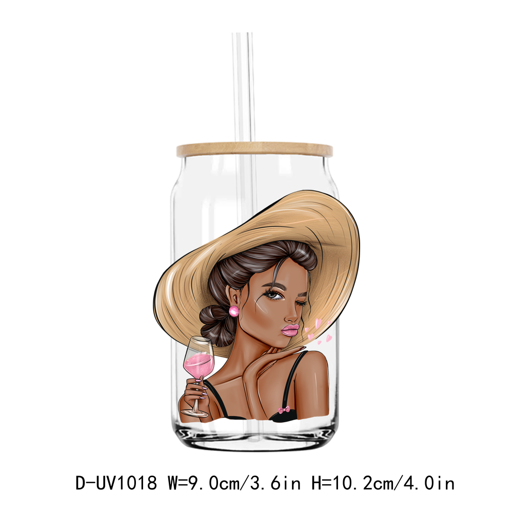 Drinking Lady Coffee Girl UV DTF Sticker Decals