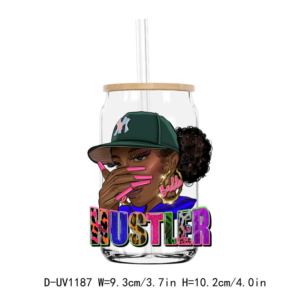 Hustle Afro Girl Women UV DTF Stickers Decals