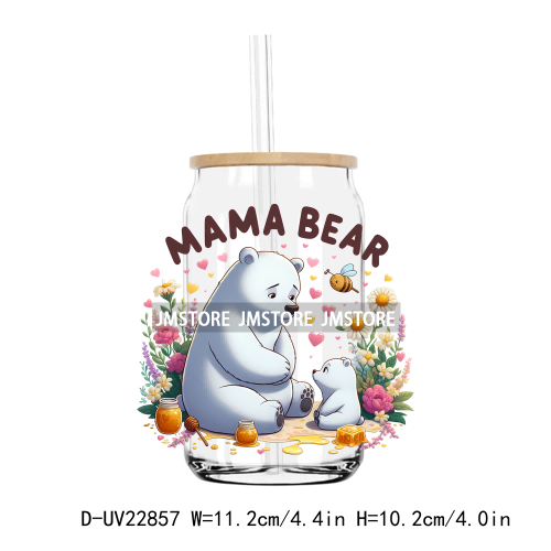 Best Mom Ever Floral Cartoon Mama Bear UV DTF Transfer Stickers Decals For Libbey Cold Cups Mugs Tumbler Waterproof DIY Craft