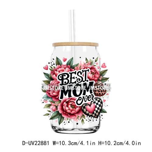 Best Mom Ever Floral Cartoon Mama Bear UV DTF Transfer Stickers Decals For Libbey Cold Cups Mugs Tumbler Waterproof DIY Craft