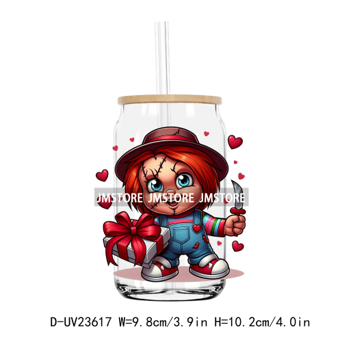 Horror Character Cute Valantine's Day UV DTF Transfers Stickers Decals For Libbey Cold Cups Mugs Tumbler Waterproof DIY Craft