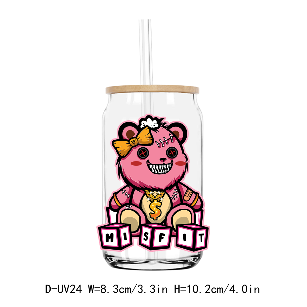 Misfit Hustle Teddy Bear UV DTF Sticker Decals