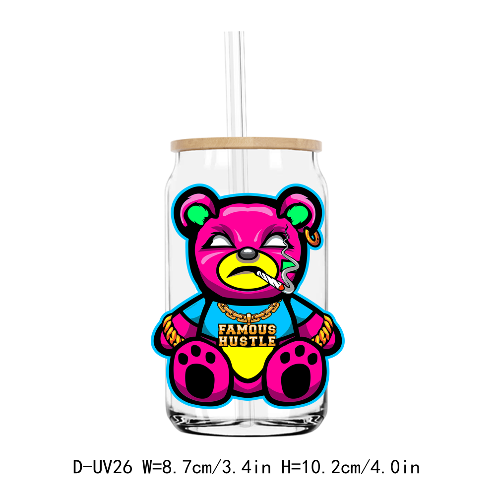 Famous Hustle Cartoon Teddy Bear UV DTF Sticker Decals